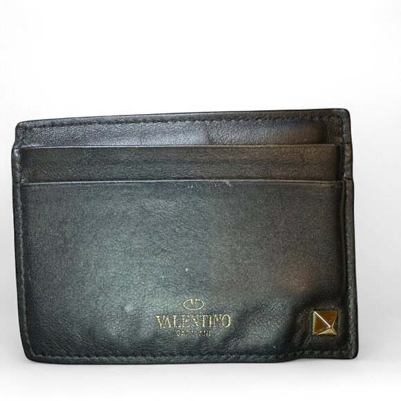 Valentino Garavani Black Rockstud Leather Card Holder Wallet w Extra Studs *USED - Picture 4 of 16
